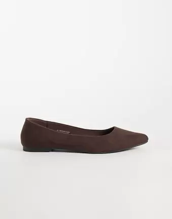 New Look suedette pointed ballet flat in dark brown