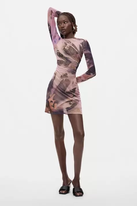 Printed Long-Sleeve Dress