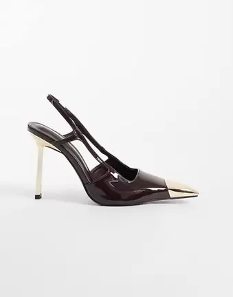 Public Desire Reset slingback heeled shoes with metal detail in brown
