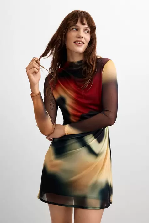 Short printed tulle dress