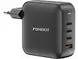 FoneKit GaN PD 165 W pikalaturi, 3 × USB-C + USB-A, musta