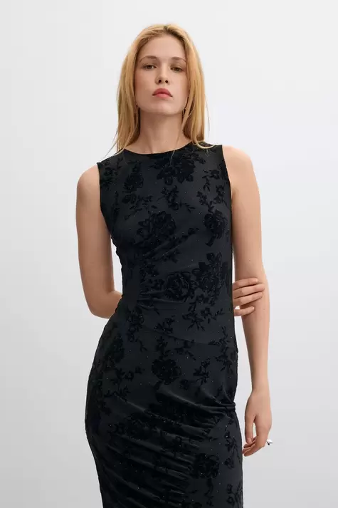 Midi dress with flocked rhinestones