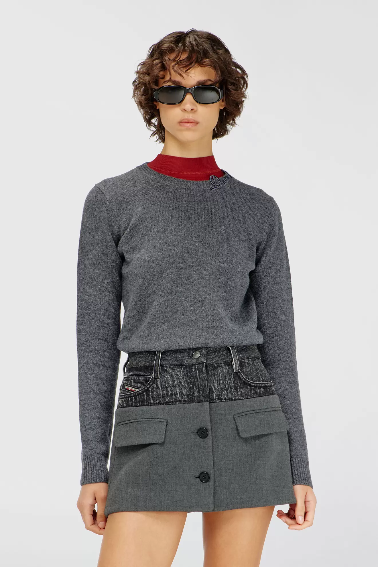 Wool jumper with embroidered neck logo