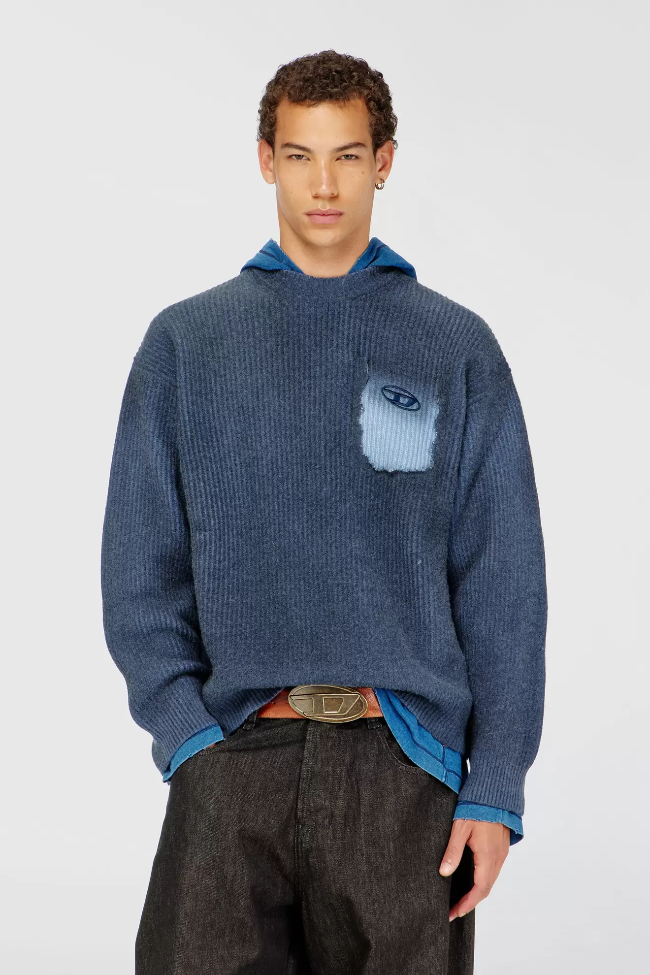 Wool-blend jumper with mock pocket