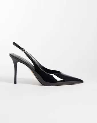 Mango faux leather slingback heeled court shoe in black