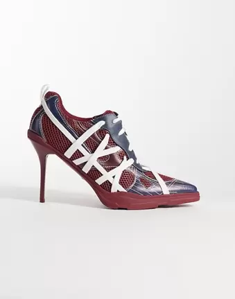 Azalea Wang Crosswalk platform sporty pointed heels with laces in red and white