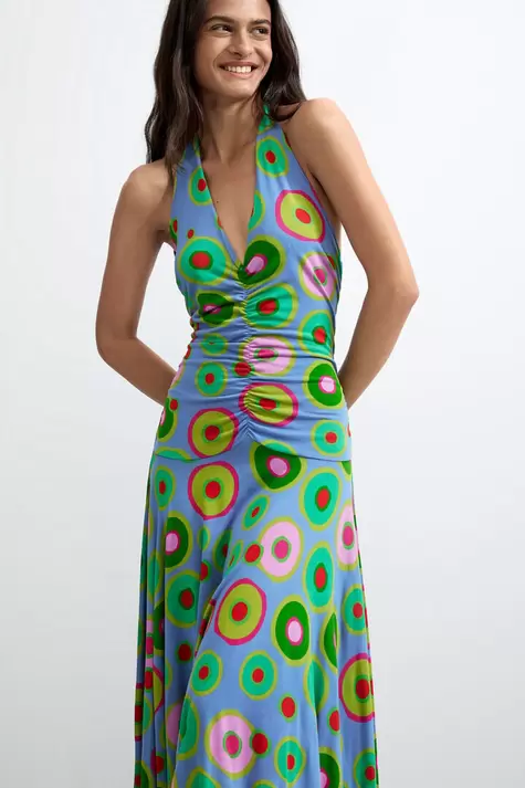 Vintage Printed Halter Dress