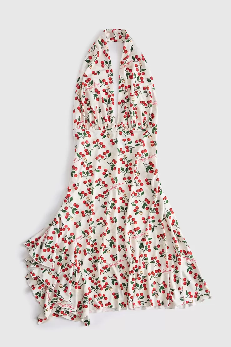 Printed halter-neck mini dress