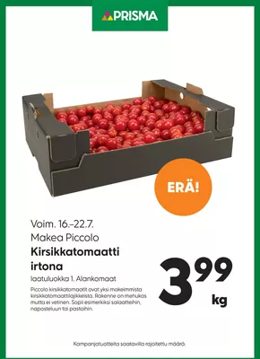 Prisma -luettelo, Lempäälä | Prisma kirsikkatomaatit 16.–22.7. | 2025-07-16T00:00:00.000Z - 2025-07-22T00:00:00.000Z