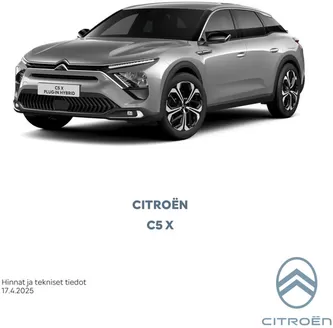 Citroën -luettelo, Raasepori | Citroën C5 X. | 2025-07-23T00:00:00.000Z - 2026-07-23T00:00:00.000Z