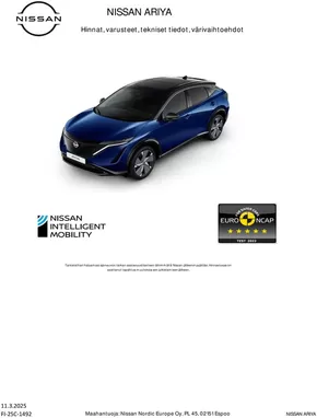 Nissan -luettelo, Kajaani | ARIYA Asiakashinnasto | 2025-08-03T00:00:00.000Z - 2025-12-31T00:00:00.000Z