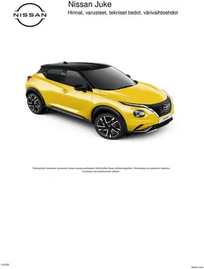 Nissan -luettelo, Kuopio | JUKE Asiakashinnasto 01 06 2025 | 2025-08-17T00:00:00.000Z - 2025-12-31T00:00:00.000Z