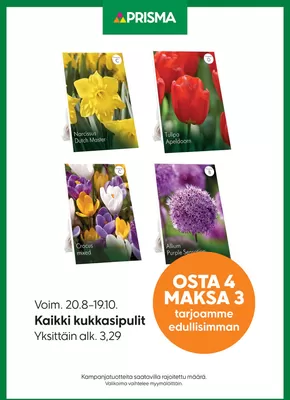 Prisma -luettelo, Vantaa | TOK Prisma kukkasipulit 20.8.-19.10. | 2025-08-20T00:00:00.000Z - 2025-10-19T00:00:00.000Z