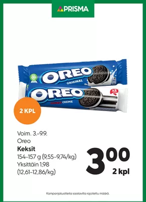 Prisma -luettelo, Lempäälä | Prisma Oreo keksit 3.–9.9. | 2025-09-03T00:00:00.000Z - 2025-09-17T00:00:00.000Z
