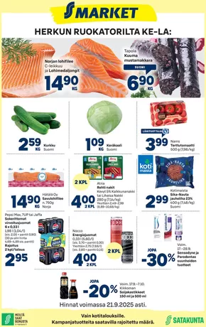 S-Market -luettelo, Karstula | S-market Herkku 17.9.2025 | 2025-09-20T00:00:00.000Z - 2025-10-04T00:00:00.000Z