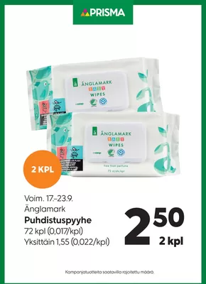 Prisma -luettelo, Kitee | Prisma Puhdistuspyyhe 17.–23.9. | 2025-09-22T00:00:00.000Z - 2025-10-06T00:00:00.000Z