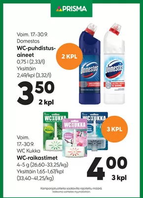 Prisma -luettelo, Paimio | Prisma WC-puhdistusaineet 17.–30.9. | 2025-09-23T00:00:00.000Z - 2025-10-07T00:00:00.000Z