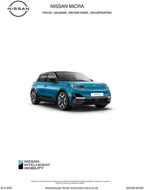 Nissan -luettelo, Helsinki | MICRA Asiakashinnasto 23 09 2025 | 2025-09-24T00:00:00.000Z - 2025-12-31T00:00:00.000Z