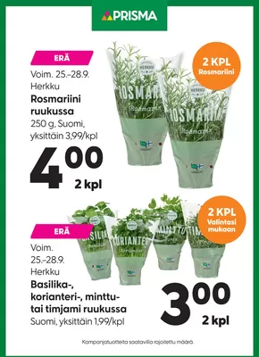 Prisma -luettelo, Kaarina | Prisma Herkku yrtit 25.–28.9. | 2025-09-25T00:00:00.000Z - 2025-10-09T00:00:00.000Z