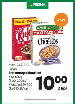 Prisma -luettelo, Kaarina | Prisma Nestlé murot 24.9.–7.10. | 2025-09-26T00:00:00.000Z - 2025-10-10T00:00:00.000Z
