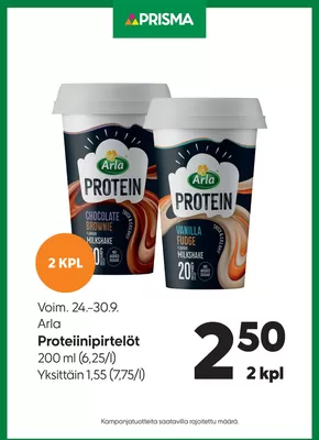 Prisma -luettelo, Kokkola | Prisma Arla Proteiinipirtelöt 24.–30.9. | 2025-09-28T00:00:00.000Z - 2025-10-12T00:00:00.000Z