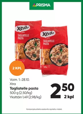 Prisma -luettelo | Prisma Xtra Tagliatelle pasta 1.–28.10. | 2025-10-01T00:00:00.000Z - 2025-10-15T00:00:00.000Z