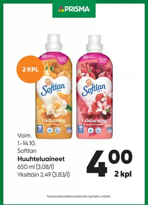 Prisma -luettelo, Loimaa | Prisma Softlan Huuhteluaineet 1.–14.10. | 2025-10-14T00:00:00.000Z - 2025-10-28T00:00:00.000Z