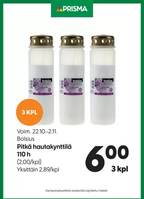 Prisma -luettelo, Alajärvi | TOK Bolsius hautakynttilät 22.10.–2.11. | 2025-10-28T00:00:00.000Z - 2025-11-11T00:00:00.000Z