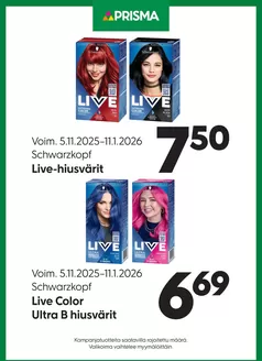 Prisma -luettelo, Tampere | Prisma hiusvärit 5.11.–11.1. | 2025-11-05T00:00:00.000Z - 2026-01-11T00:00:00.000Z