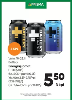 Prisma -luettelo, Kotka | Prisma Energiajuomat 19.–25.11. | 2025-11-19T00:00:00.000Z - 2025-11-25T00:00:00.000Z