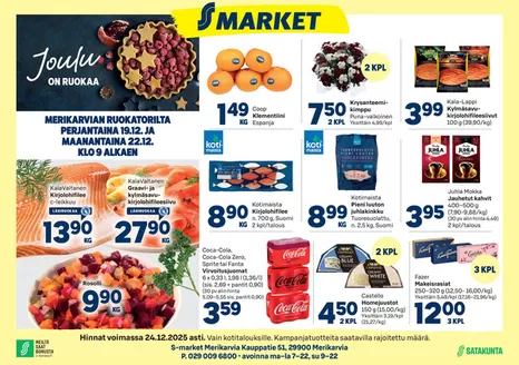 S-Market -luettelo, Kempele | S-market Merikarvia lehti 18.12.2025 | 2025-12-17T00:00:00.000Z - 2025-12-24T00:00:00.000Z