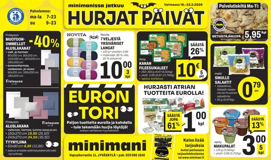 Minimani -luettelo, Kotka | Uusia tarjouksia löydettäväksi | 2026-02-16T00:00:00.000Z - 2026-02-22T00:00:00.000Z