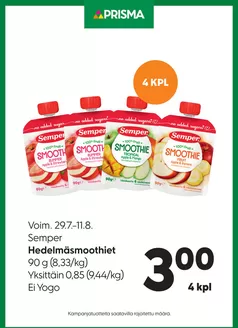 Prisma -luettelo, Forssa | TOK Prisma Semper Hedelmäsmoothiet 29.7.11.8. | 2026-07-29T00:00:00.000Z - 2026-08-11T00:00:00.000Z