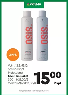 Prisma -luettelo, Pieksämäki | TOK Osis hiuslakat 12.8.-13.10. | 2026-08-12T00:00:00.000Z - 2026-10-13T00:00:00.000Z