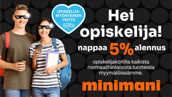 Minimani -luettelo, Sastamala | Parhaat diilimme sinulle | 2026-09-07T00:00:00.000Z - 2026-09-21T00:00:00.000Z