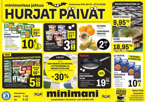Minimani -luettelo, Raahe | Huipputarjouksia kaikille tarjoushaukoille | 2026-09-21T00:00:00.000Z - 2026-09-27T00:00:00.000Z