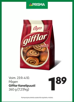 Prisma -luettelo, Joensuu | TOK Prisma Pågen Gifflar 23.9.-4.10. | 2026-09-23T00:00:00.000Z - 2026-10-04T00:00:00.000Z