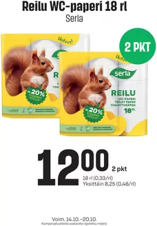 Prisma -luettelo | TOK Prisma Serla WC-paperi 14.-20.10. | 2026-10-14T00:00:00.000Z - 2026-10-20T00:00:00.000Z