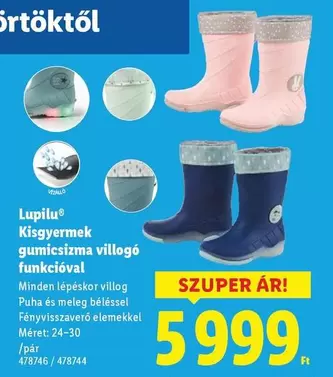 Kisgyermek gumicsizma villogó funkcióval