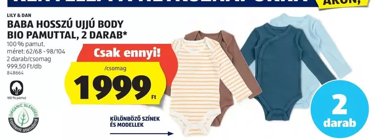BABA HOSSZÚ UJJÚ BODY BIO PAMUTTAL, 2 DARAB