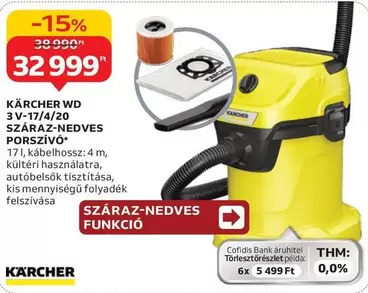 Karcher - WD 3V-17/4/20 SZÁRAZ-NEDVES PORSZÍVÓ