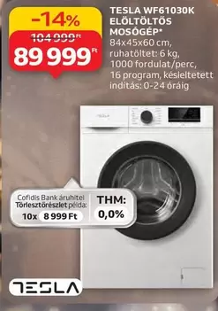 Tesla - WF61030K ELÖLTÖLTŐS MOSÓGÉP