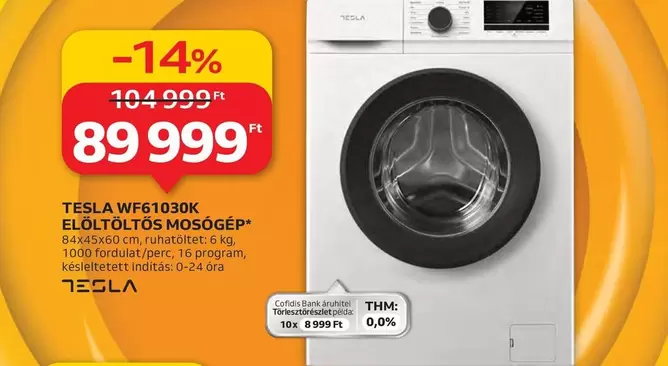 Tesla - WF61030K ELÖLTÖLTŐS MOSÓGÉP