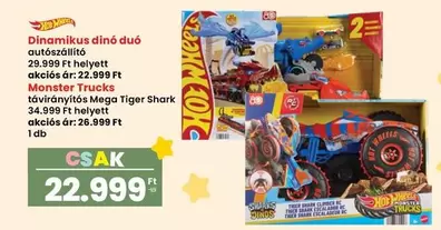 Hot Wheels - Dinamikus dinó duó autószállító Monster Trucks távirányítós Mega Tiger Shark