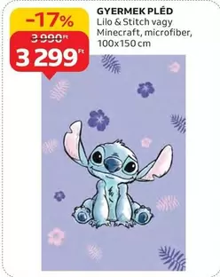Stitch - GYERMEK PLÉD Lilo &  vagy Minecraft