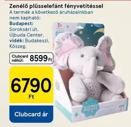 Zenélő plüsselefánt fényvetítéssel