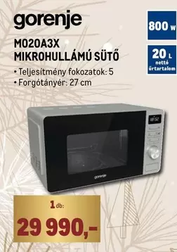 Gorenje - M020A3X MIKROHULLÁMÚ SÜTŐ
