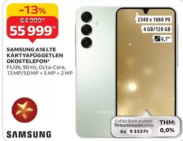 A16 LTE KÁRTYAFÜGGETLEN OKOSTELEFON