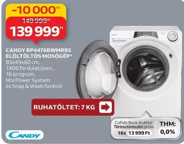 RP4476BWMRBS ELÖLTÖLTŐS MOSÓGÉP