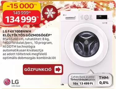 Lg - F4X1008NWH ELÖLTÖLTŐS GÖZMOSÓGÉP